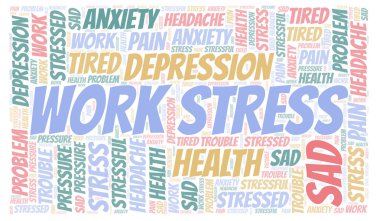 Stres sözcüğü bulut iş. Yalnızca metin ile yapılan Wordcloud.