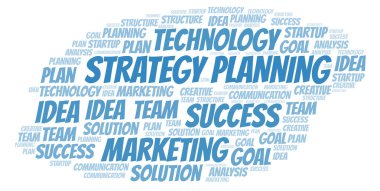 Strateji planlama kelime bulutu. Yalnızca metin ile yapılan Wordcloud.