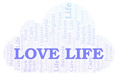 Aşk hayatı kelime bulutu. Yalnızca metin ile yapılan Wordcloud.