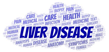 Karaciğer hastalığı kelime bulutu. Yalnızca metin ile yapılan Wordcloud.