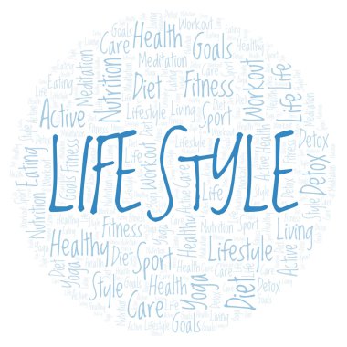 Yaşam tarzı kelime bulutu. Yalnızca metin ile yapılan Wordcloud.