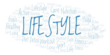 Yaşam tarzı kelime bulutu. Yalnızca metin ile yapılan Wordcloud.