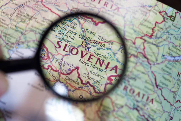 Slovenia on the map of the world or atlas.