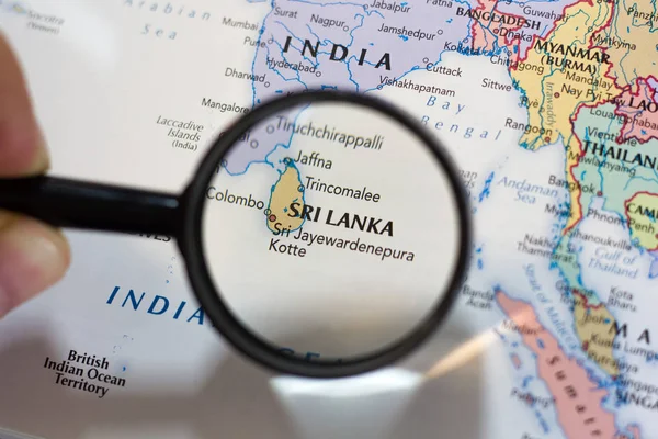 Sri Lanka on the map of the world or atlas.