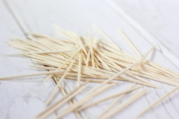 Bamboo Toothsticks White Table Great Photo Your Needs — Stock Photo, Image