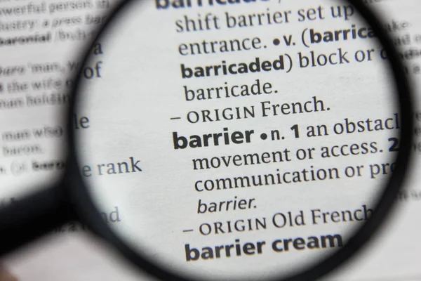 The word or phrase barrier in a dictionary.