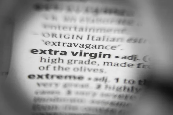Word or phrase extra virgin in a dictionary. — Stock Photo, Image