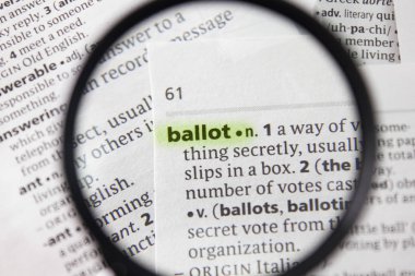 Sözlükteki sözcük veya tümcecik oy pusulası.