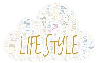 Yaşam tarzı kelime bulutu. Yalnızca metin ile yapılan Wordcloud.