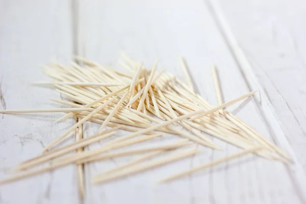 Bamboo Toothsticks White Table Great Photo Your Needs — Stock Photo, Image