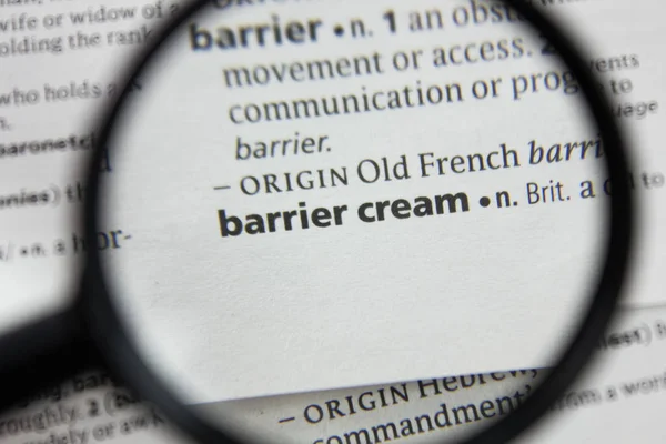 The word or phrase barrier cream in a dictionary.