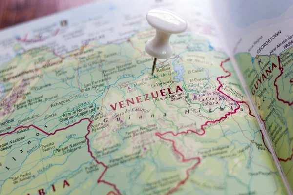 Venezuela on the map of the world or atlas.