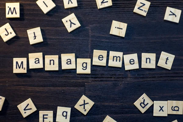 Management Word Made Scrabble Letters Black Wooden Table — Stock Photo, Image