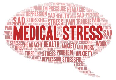 Tıbbi stres kelime bulutu. Yalnızca metin ile yapılan Wordcloud.