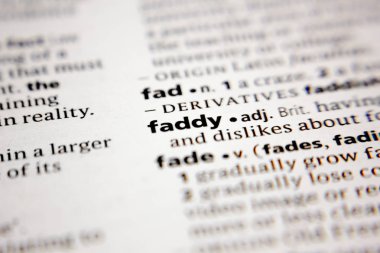 Word or phrase faddy in a dictionary.