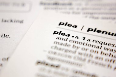 Word or phrase plea in a dictionary.