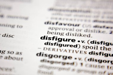 Word or phrase disfigure in a dictionary.