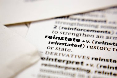 Word or phrase reinstate in a dictionary.
