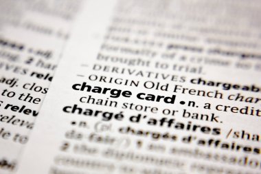 Word or phrase charge card in a dictionary.