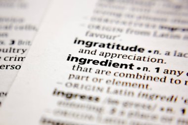 Word or phrase ingredient in a dictionary.