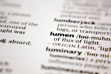 Word or phrase lumen in a dictionary.