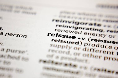 Word or phrase reissue in a dictionary.