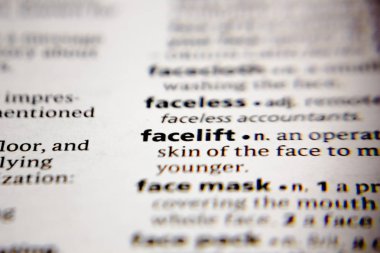 Word or phrase facelift in a dictionary.