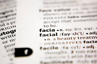 Word or phrase facia in a dictionary.