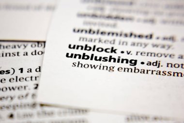 Word or phrase unblushing in a dictionary.