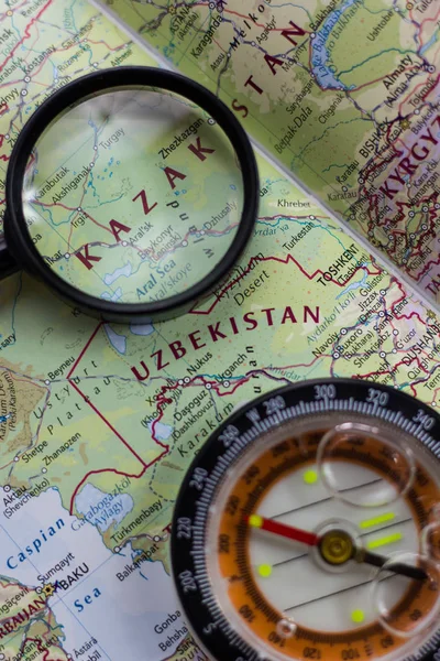 Узбекистан на карті світу. — стокове фото