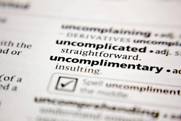 Word Phrase Uncomplimentary Dictionary — Stock Photo, Image