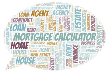 Mortgage Hesap makinesi kelime bulut. Yalnızca metinle yapılan Wordcloud.
