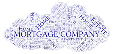 Mortgage Şirketi kelime bulut. Yalnızca metinle yapılan Wordcloud.