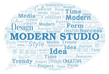 Modern Studio kelime bulut. Yalnızca metinle yapılan Wordcloud.