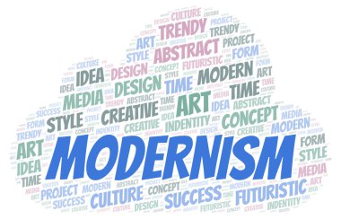 Modernizm kelime bulutu. Yalnızca metinle yapılan Wordcloud.