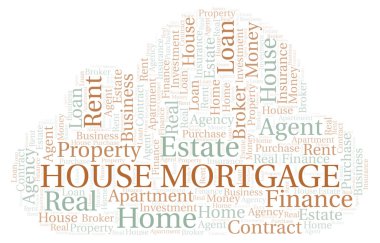 House Mortgage kelime bulut. Yalnızca metinle yapılan Wordcloud.