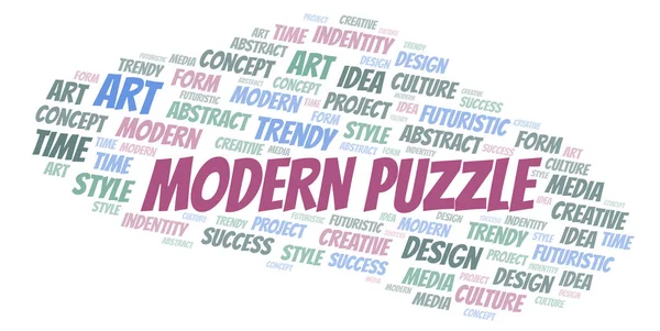 Moderno Puzzle parola nube. Wordcloud realizzato solo con testo . — Vettoriale Stock