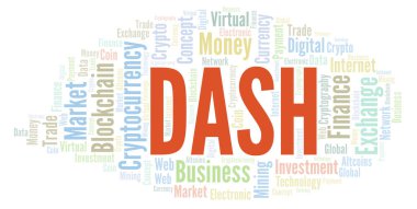 Dash cryptocurrency sikke kelime bulutu.