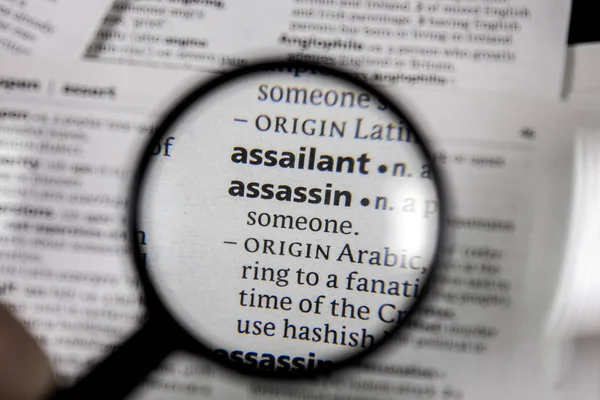 The word or phrase assassin in a dictionary. — Stock Photo, Image