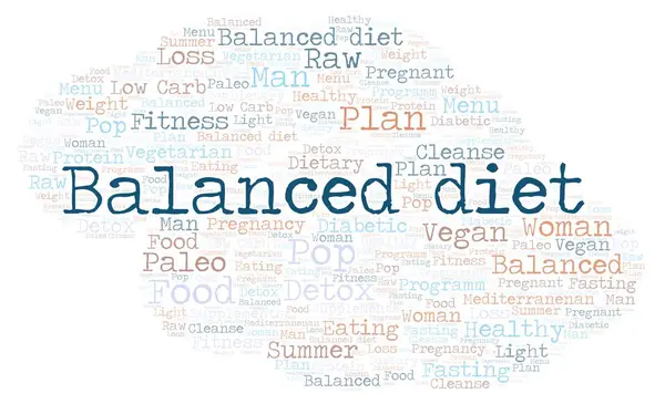 Word cloud with text Balanced diet on a white background. — 스톡 사진