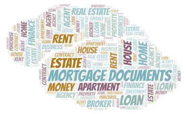 Mortgage Belgeleri kelime bulut. Yalnızca metinle yapılan Wordcloud.