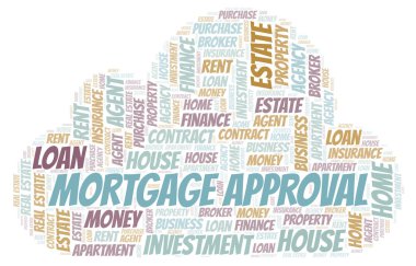 Mortgage Onayı kelime bulut. Yalnızca metinle yapılan Wordcloud.
