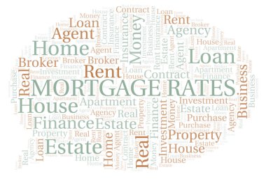 Mortgage Oranları kelime bulut. Yalnızca metinle yapılan Wordcloud.