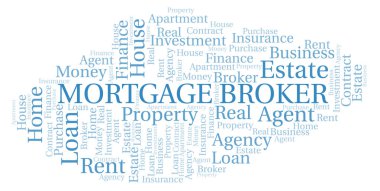 Mortgage Broker kelime bulutu. Yalnızca metin ile yapılan Wordcloud.
