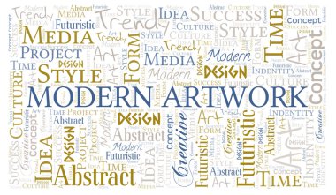 Modern Artwork kelime bulut. Yalnızca metinle yapılan Wordcloud.