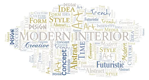 Modernes Interieur Wortwolke. Wordcloud nur mit Text erstellt. — Stockvektor