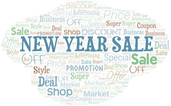 Nuovo anno di vendita Word Cloud. Wordcloud fatto con testo . — Vettoriale Stock