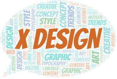 X Design kelime bulutu. Yalnızca metin ile yapılan wordcloud.