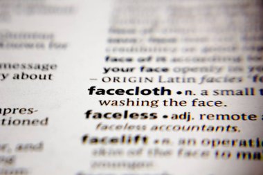 Bir sözlükte kelime veya cümle facecloth.