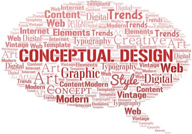 Kavramsal tasarım kelime bulutu. Yalnızca metin ile yapılan wordcloud.